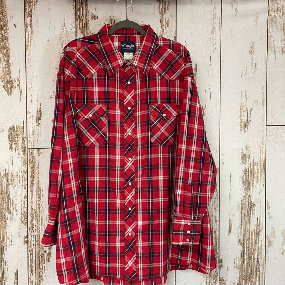 Wrangler Western Long Sleeve Plaid Pearl Snap Shirt. Size 20x36 Tall.